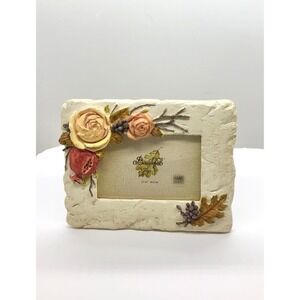 Bountiful Figi Hand Painted Floral Pomegranate 3.5x5 Picture Frame Cream Rustic